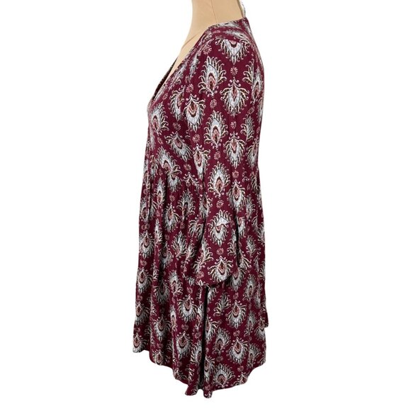 Andree Tunic Top Mini Dress Size S Small Burgundy V-Neck Flutter Sleeve - Picture 2 of 9